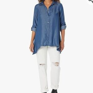 Zac & Rachel Lightweight Button Down Shirt, Blue Denim color sz Large